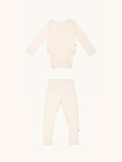 Long sleeve baby bodysuit and Nido leggings bundle in sand color