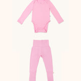 Long sleeve baby onesie and leggings bundle in lotus pink color