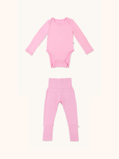 Long sleeve baby onesie and leggings bundle in lotus pink color