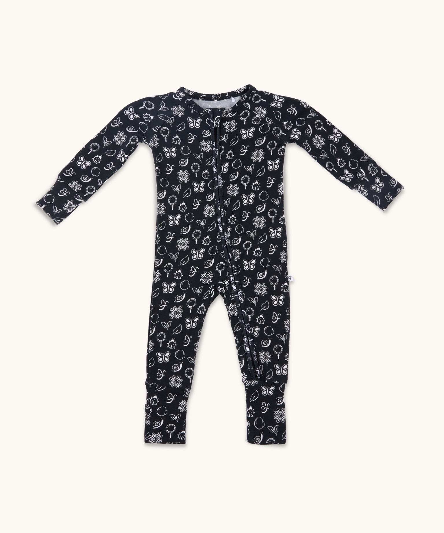 farren nido onseie zipper sleeper in black with white details