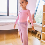 young girl wearing straight pant lilac