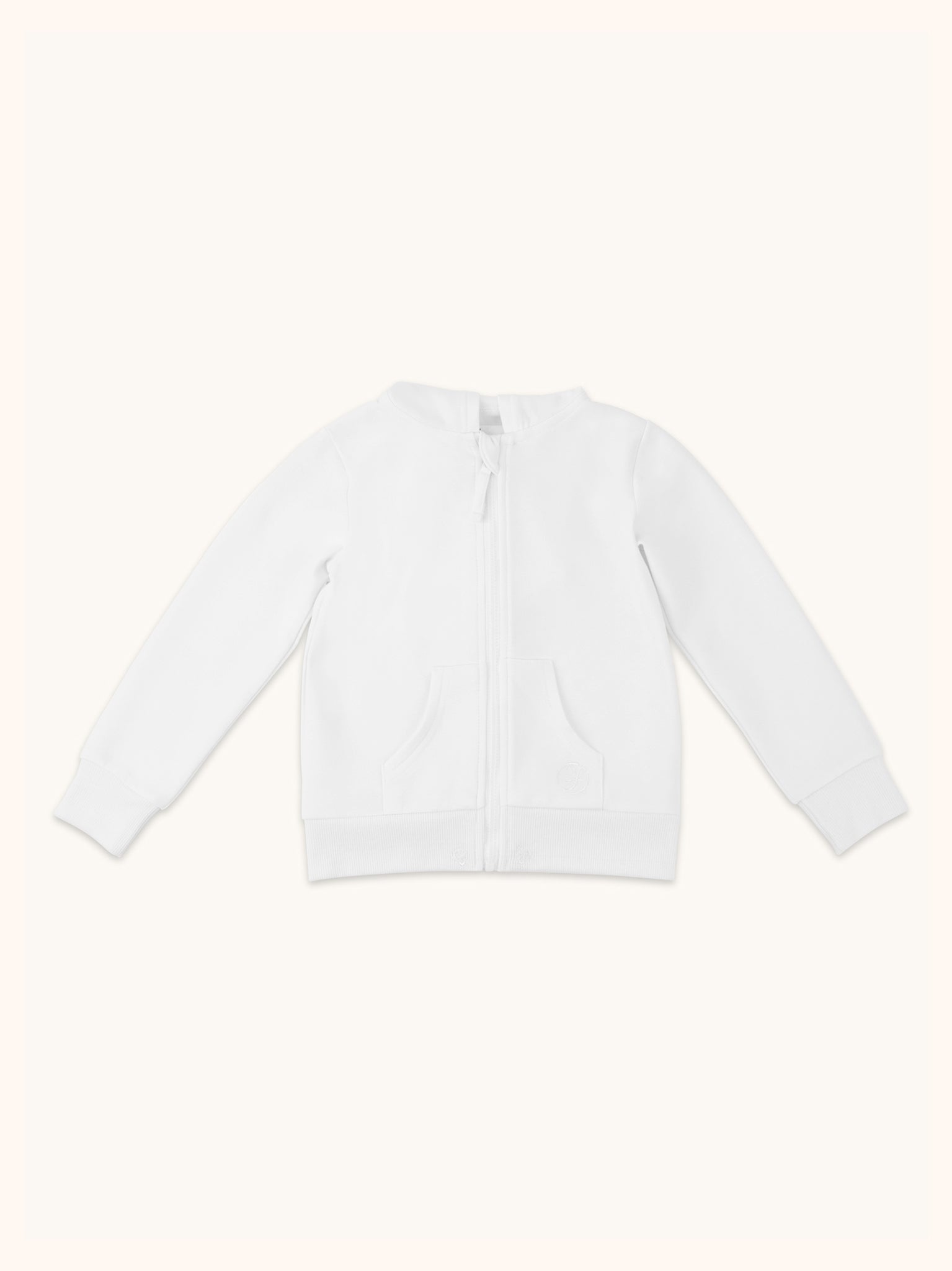 zip up kids hoodie limestone white hood down