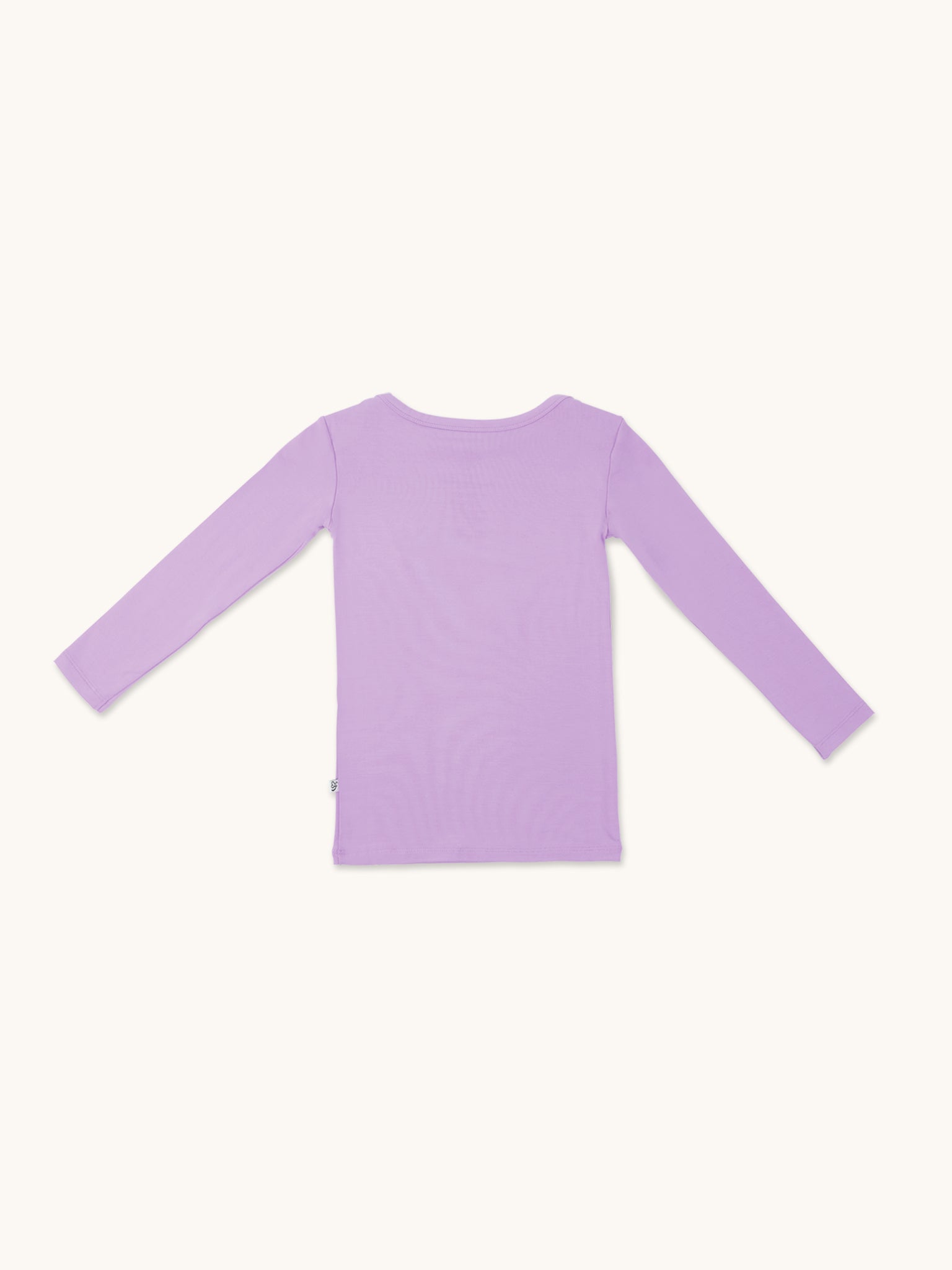 Zoomed-out view of a long sleeve lilac t-shirt for kids from the back.