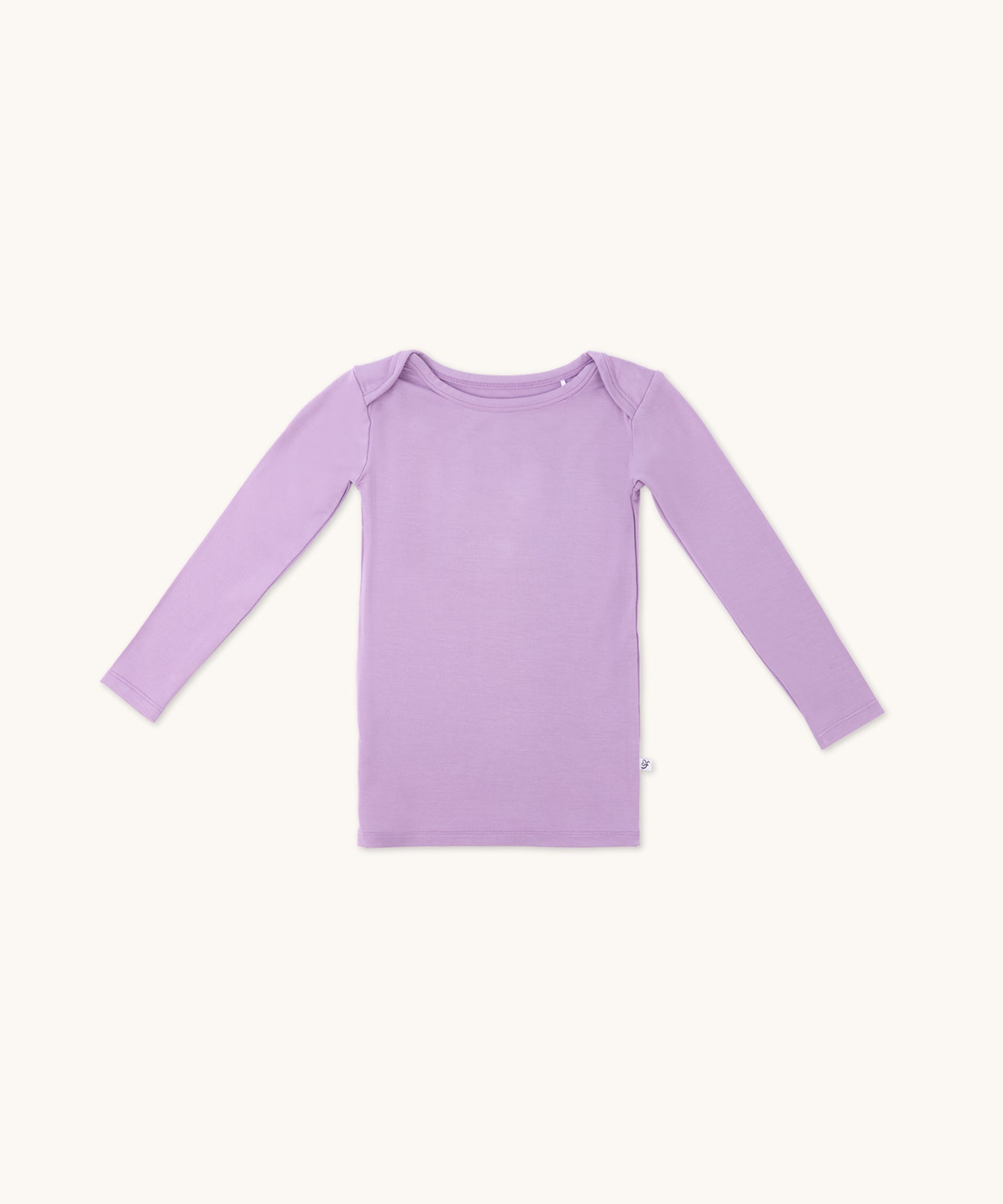 Zoomed-out view of a long sleeve lilac t-shirt for kids from the front.