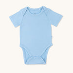 Zoomed-out view of a short sleeve onesie in glacier color